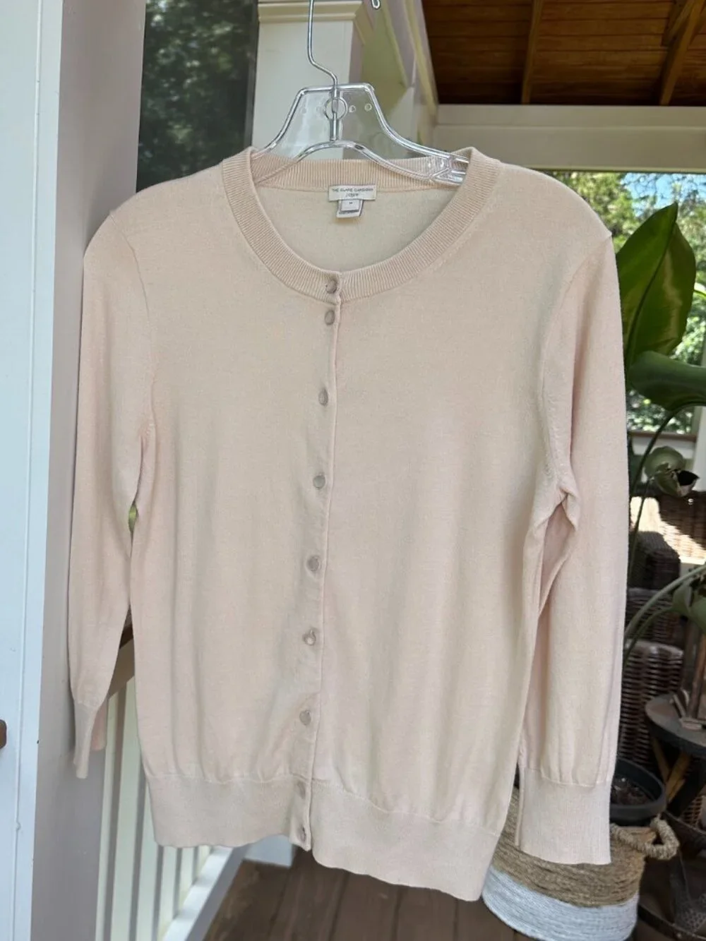 J.Crew Clare Cardigan Champagne Beige Ecru 100% Cotton Button Down Crew Size M